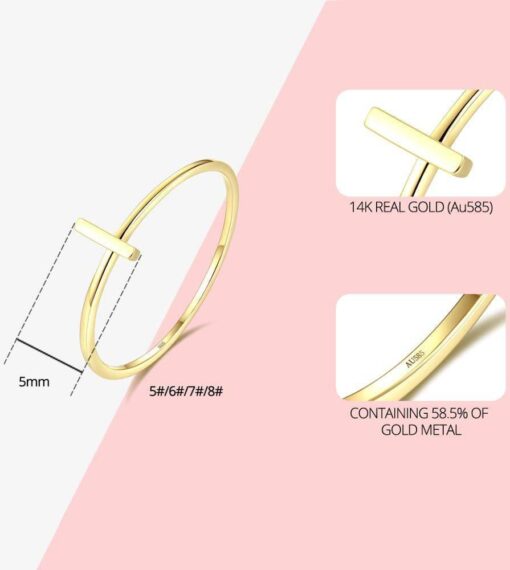 Simple Bar Design 14K Solid Yellow Gold Wedding Ring 1