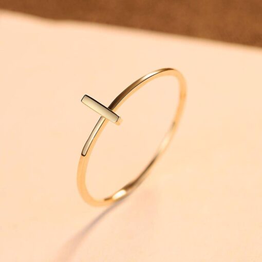 Simple Bar Design 14K Solid Yellow Gold Wedding Ring 3