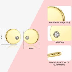 Single CZ Round Shaped 14K Gold Earrings for Girls 1