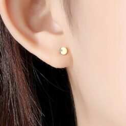 Single CZ Round Shaped 14K Gold Earrings for Girls 2