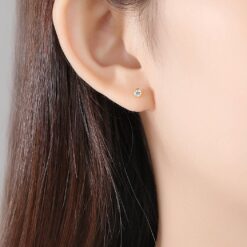Single Cubic Zirconia 14 K Solid Gold Women Earrings 1