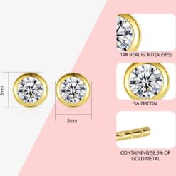 Single Cubic Zirconia 14 K Solid Gold Women Earrings 5