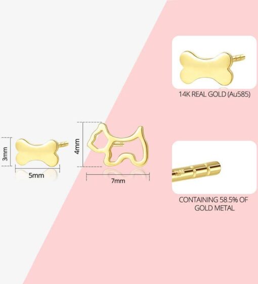 Small Cute Dog Design 14K Solid Yellow Gold Earrings for Girls 1