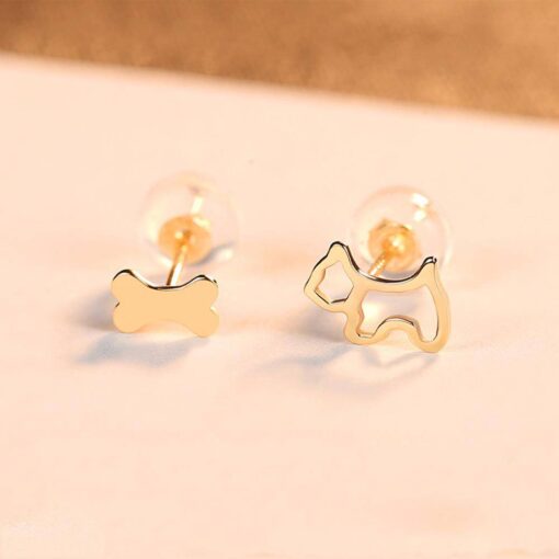Small Cute Dog Design 14K Solid Yellow Gold Earrings for Girls 4