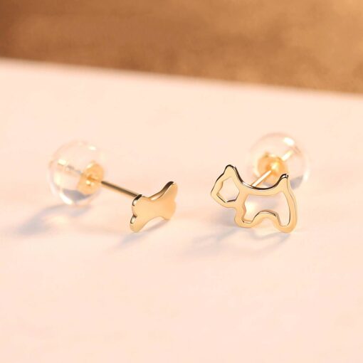 Small Cute Dog Design 14K Solid Yellow Gold Earrings for Girls 5