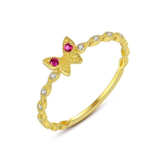 Trendy 14 K Solid Gold Butterfly Ring with 3A Zirconia