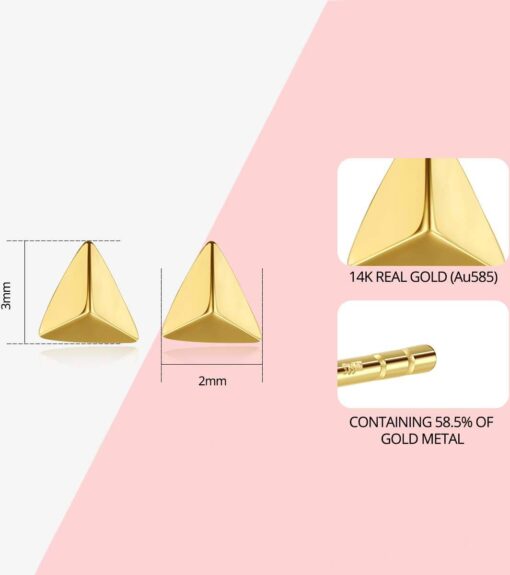 Triangle Geometry 14K Solid Gold Cute Stud Earrings 1