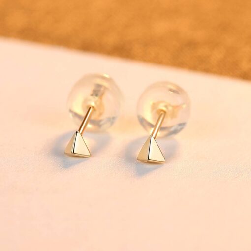 Triangle Geometry 14K Solid Gold Cute Stud Earrings 3