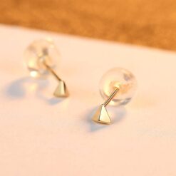 Triangle Geometry 14K Solid Gold Cute Stud Earrings 4