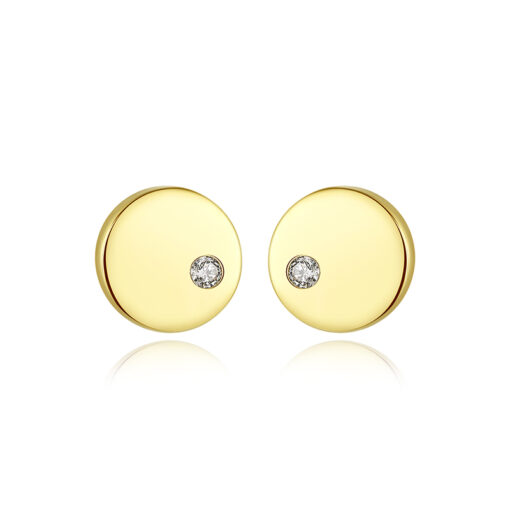 single cz round shaped 14k gold earrings for girls