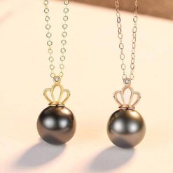18K-Gold-Graceful-Crown-Black-Pearl-Pendant-Necklace-10