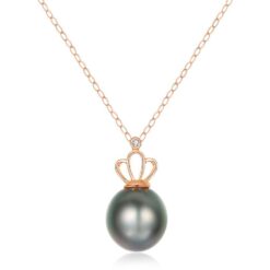 18K-Gold-Graceful-Crown-Black-Pearl-Pendant-Necklace-7