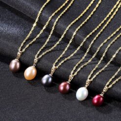 8-9mm-Natural-Pearl-Pendant-Necklace-18K-Gold-Buckle-3