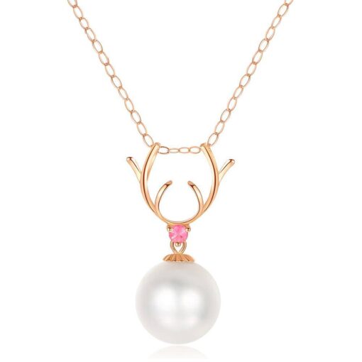 Cute-Antlers-Sea-Pearl-Pendant-Necklace-18K-Gold-Luxury-Jewelry