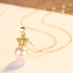Japanese Akoya Sea Pearl Luxury Crown 18K Gold Pendant Necklace wholesale